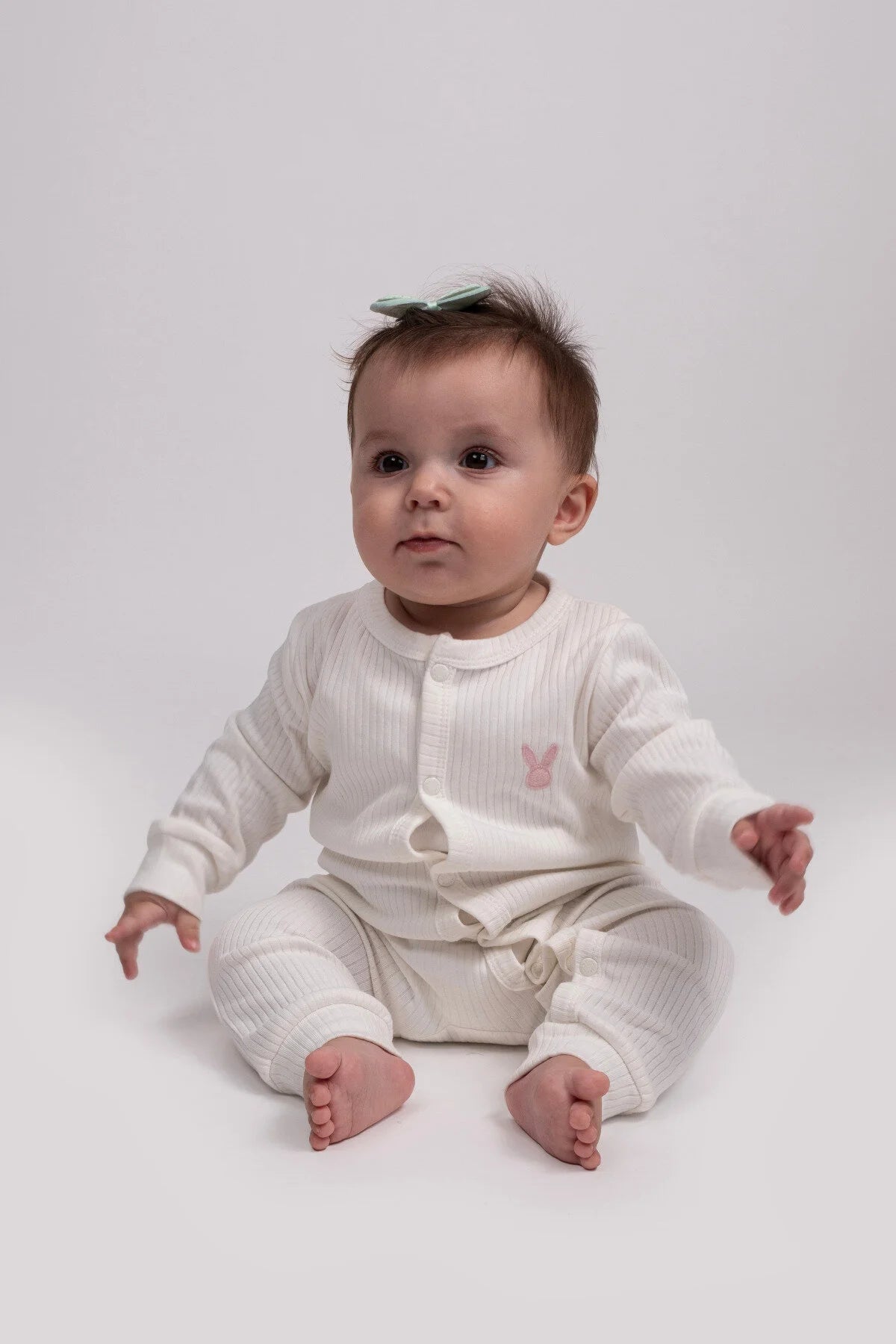 2'li Çıtçıtlı Tulum Pijama Uzun Kollu Mevsimlik Bebek Çocuk Nakışlı Tulum Pembe