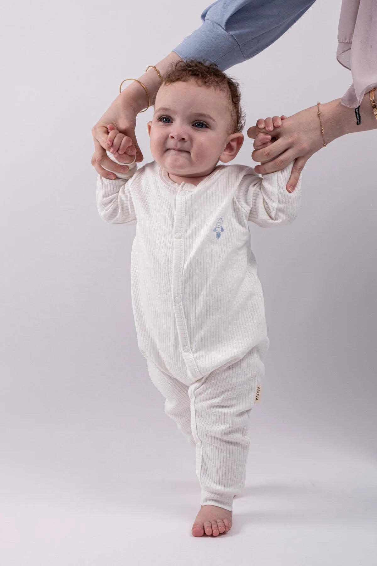 2'li Çıtçıtlı Tulum Pijama Uzun Kollu Mevsimlik Bebek Çocuk Nakışlı Tulum Mavi