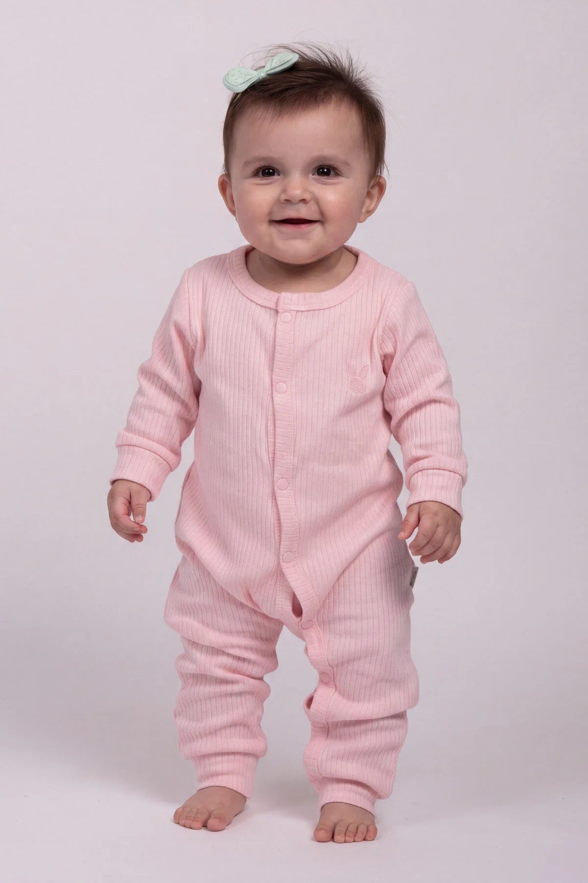 2'li Çıtçıtlı Tulum Pijama Uzun Kollu Mevsimlik Bebek Çocuk Nakışlı Tulum Pembe