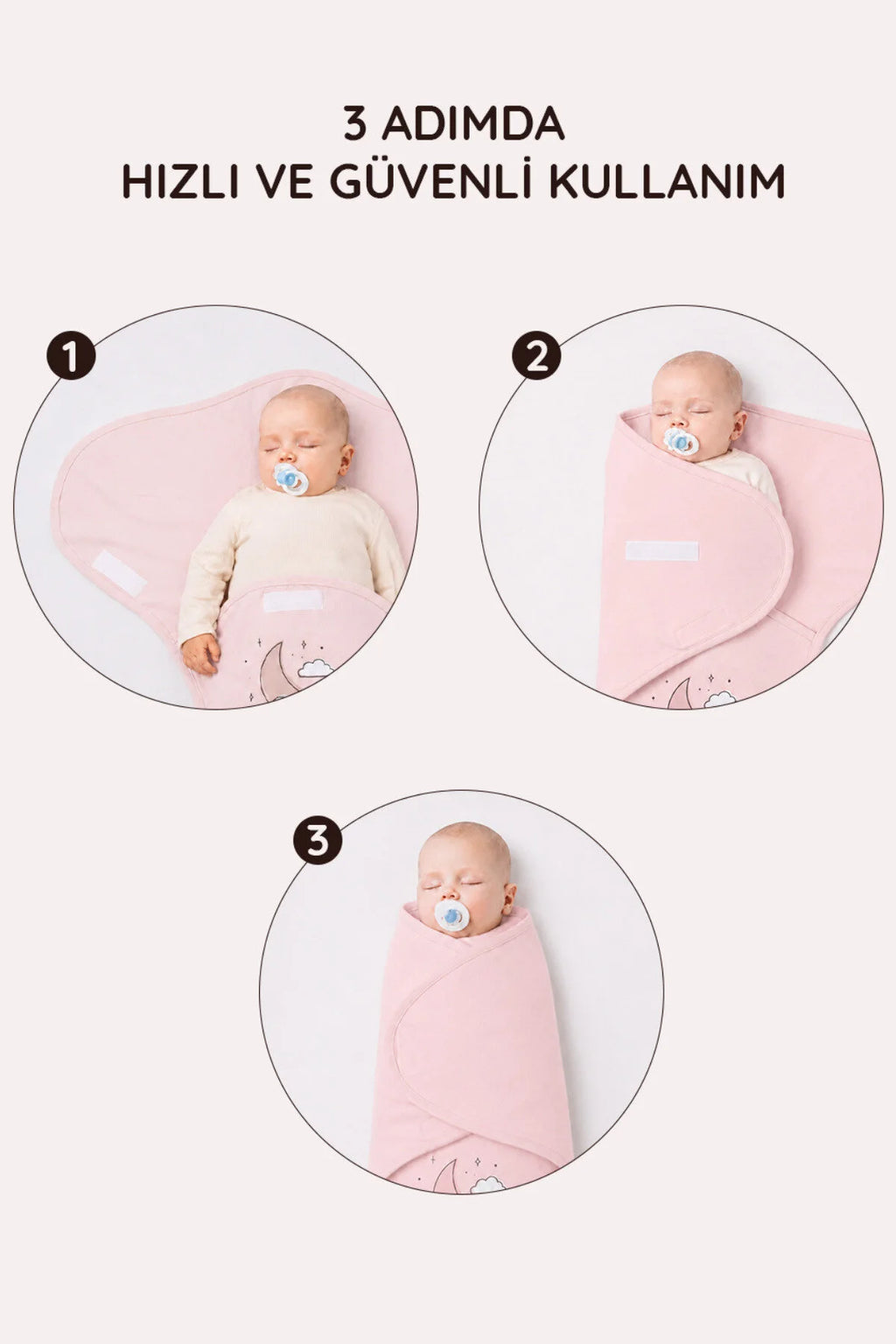 %100 Pamuklu Bebek Kundak 0-3 Ay Uyku Tulumu Pembe