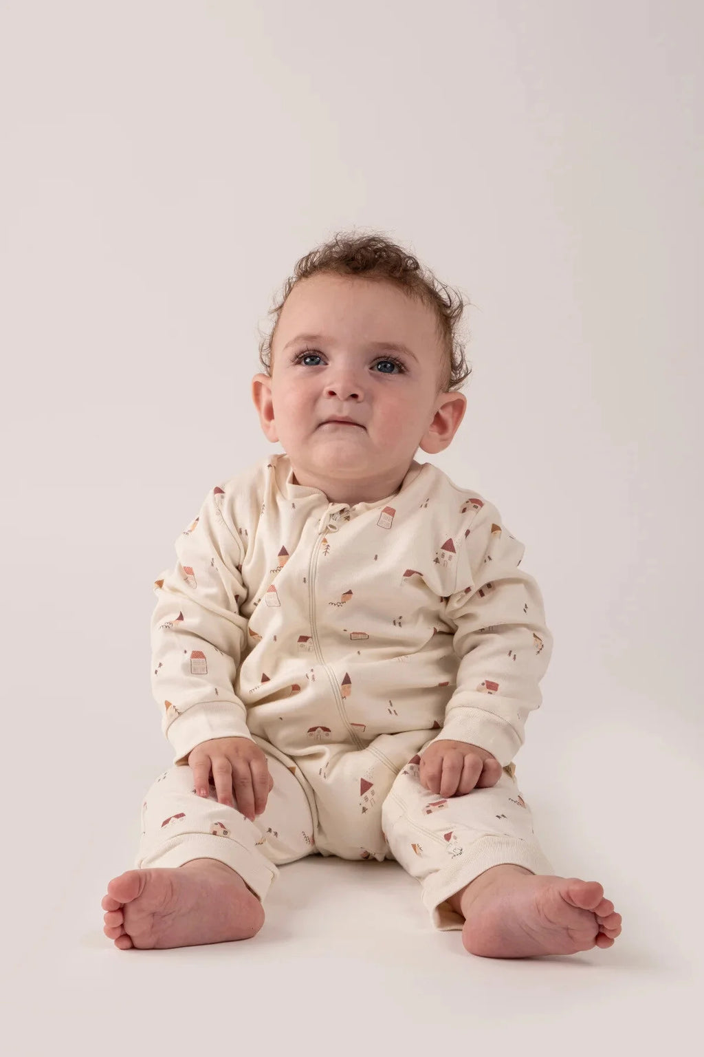 Kız Erkek Bebek Tulumu Uzun Kollu Fermuarlı Pijama Tulum Baskılı Uyku Tulumu Ev Desenli