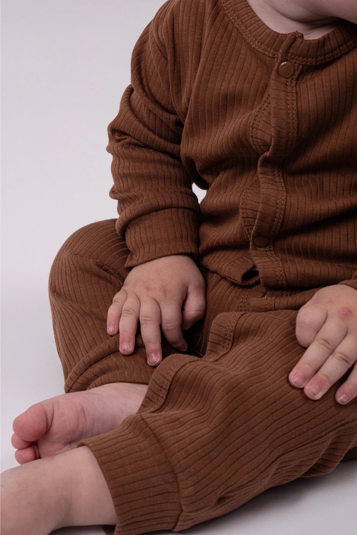 2'li Çıtçıtlı Tulum Pijama Uzun Kollu Mevsimlik Bebek Çocuk Nakışlı Tulum Kahverengi