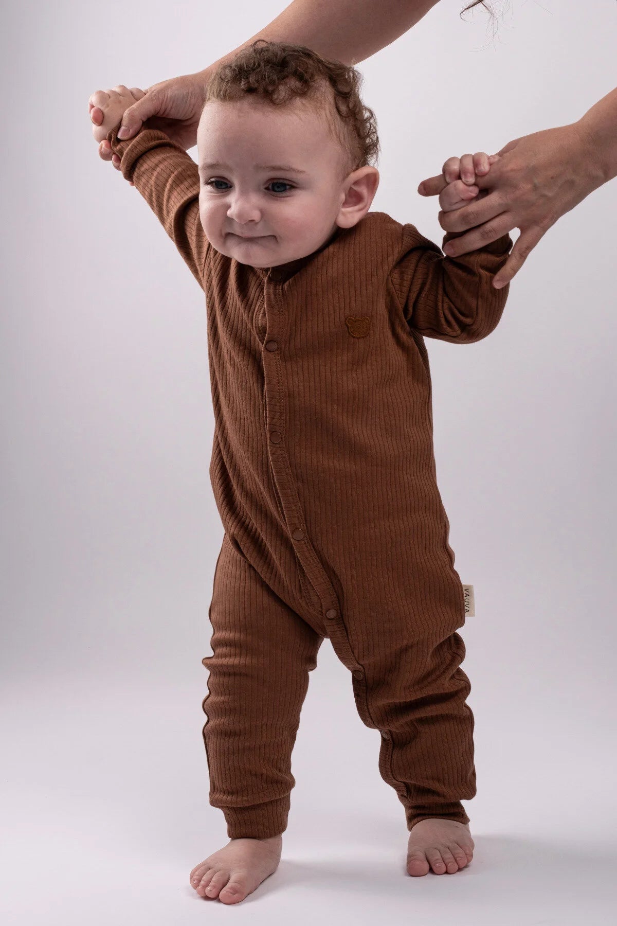 2'li Çıtçıtlı Tulum Pijama Uzun Kollu Mevsimlik Bebek Çocuk Nakışlı Tulum Kahverengi