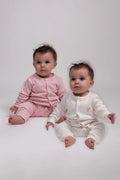 2'li Çıtçıtlı Tulum Pijama Uzun Kollu Mevsimlik Bebek Çocuk Nakışlı Tulum Pembe