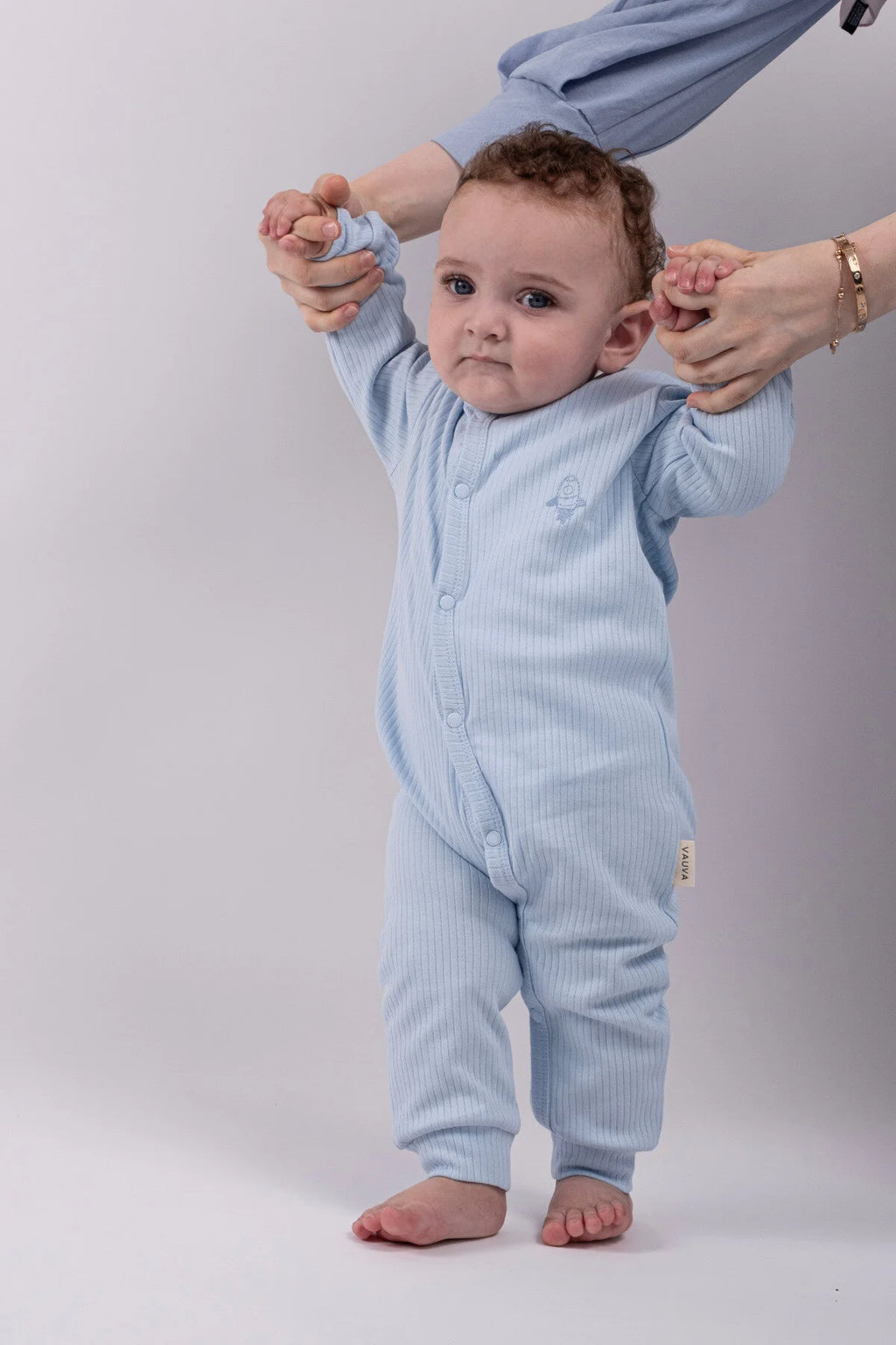 2'li Çıtçıtlı Tulum Pijama Uzun Kollu Mevsimlik Bebek Çocuk Nakışlı Tulum Mavi